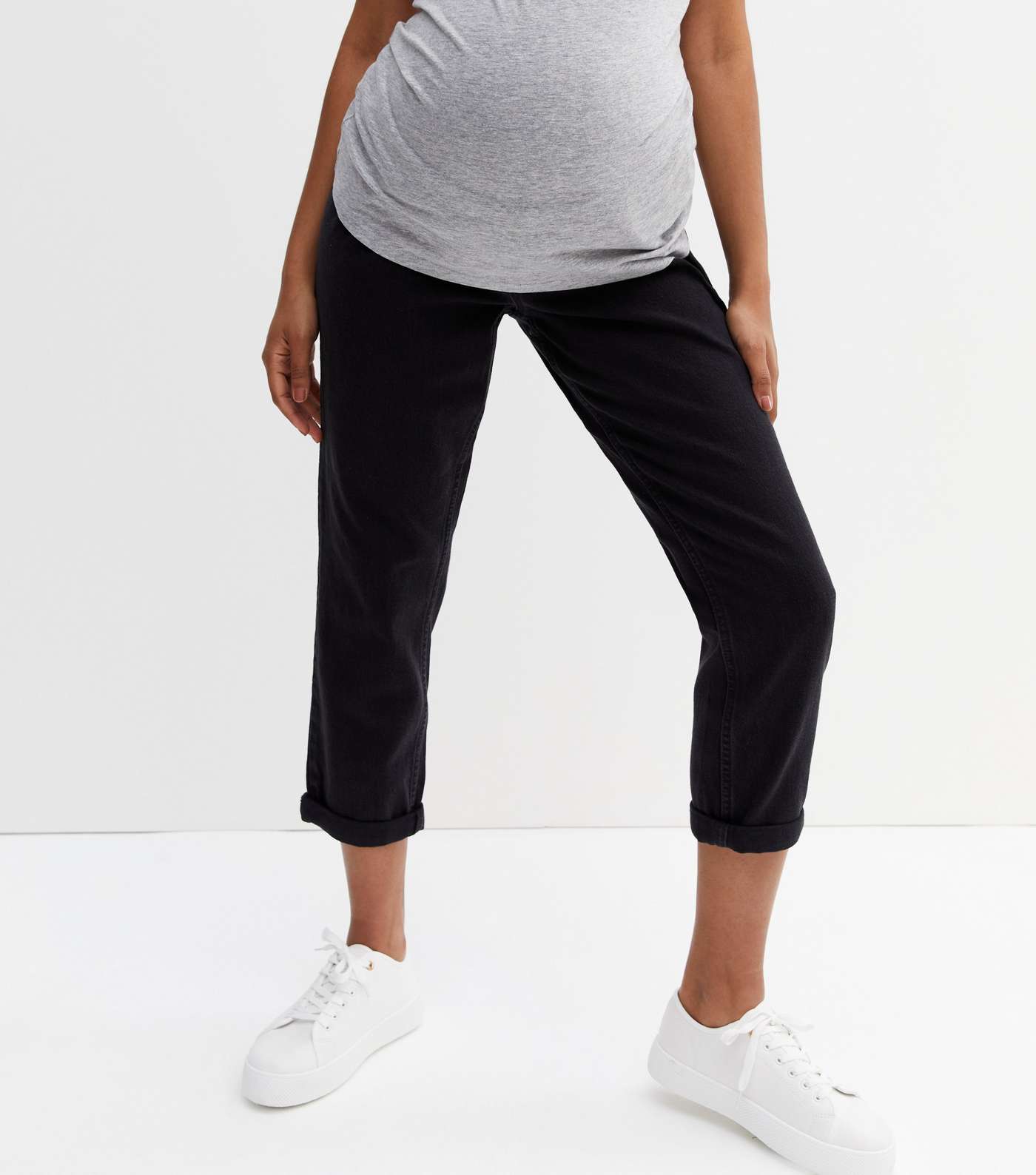 Petite Maternity Black Waist Enhance Over Bump Tori Mom Jeans Image 2