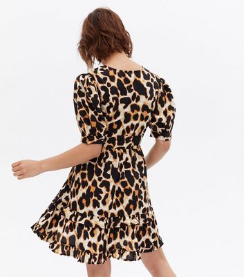 Damen Bekleidung Brown Leopard Print Frill Mini Dress