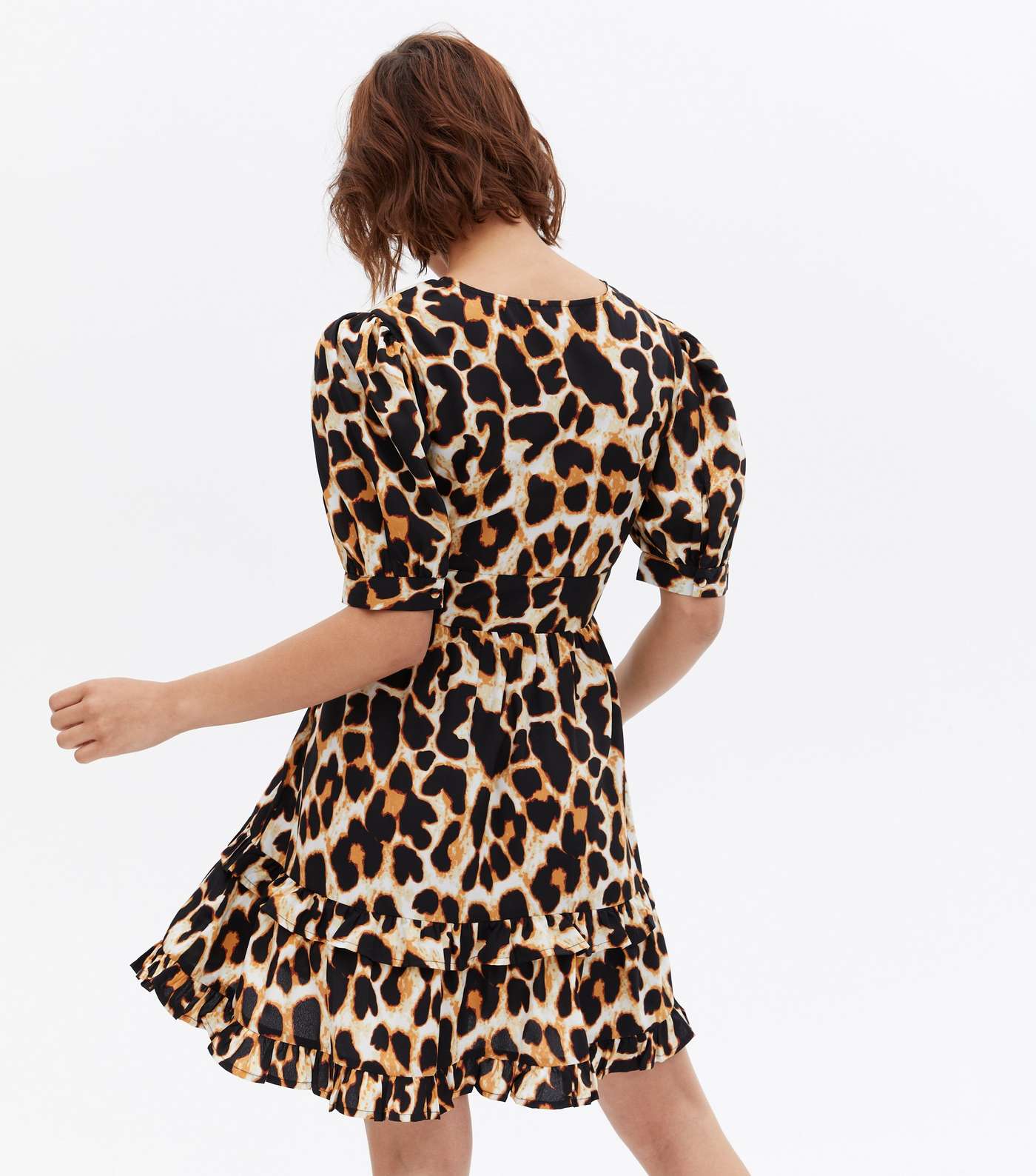 Brown Leopard Print Frill Mini Dress Image 4