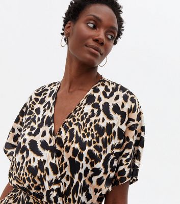 leopard satin wrap dress