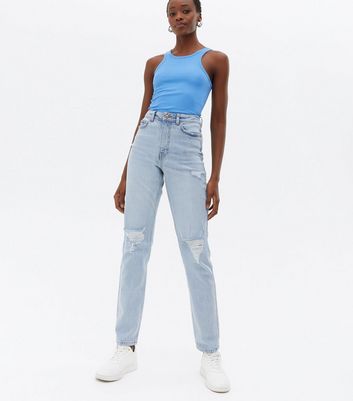 Tall Pale Blue Ripped Knee High Waist 