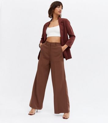 Express Stylist High Waisted Luxe Lounge Twill Cuffed Wide Leg Palazzo Pant  Brown Women's 0 | CoolSprings Galleria