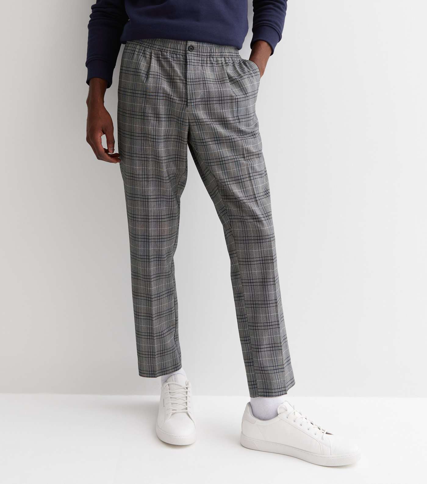 Pale Grey Check Slim Crop Trousers Image 2