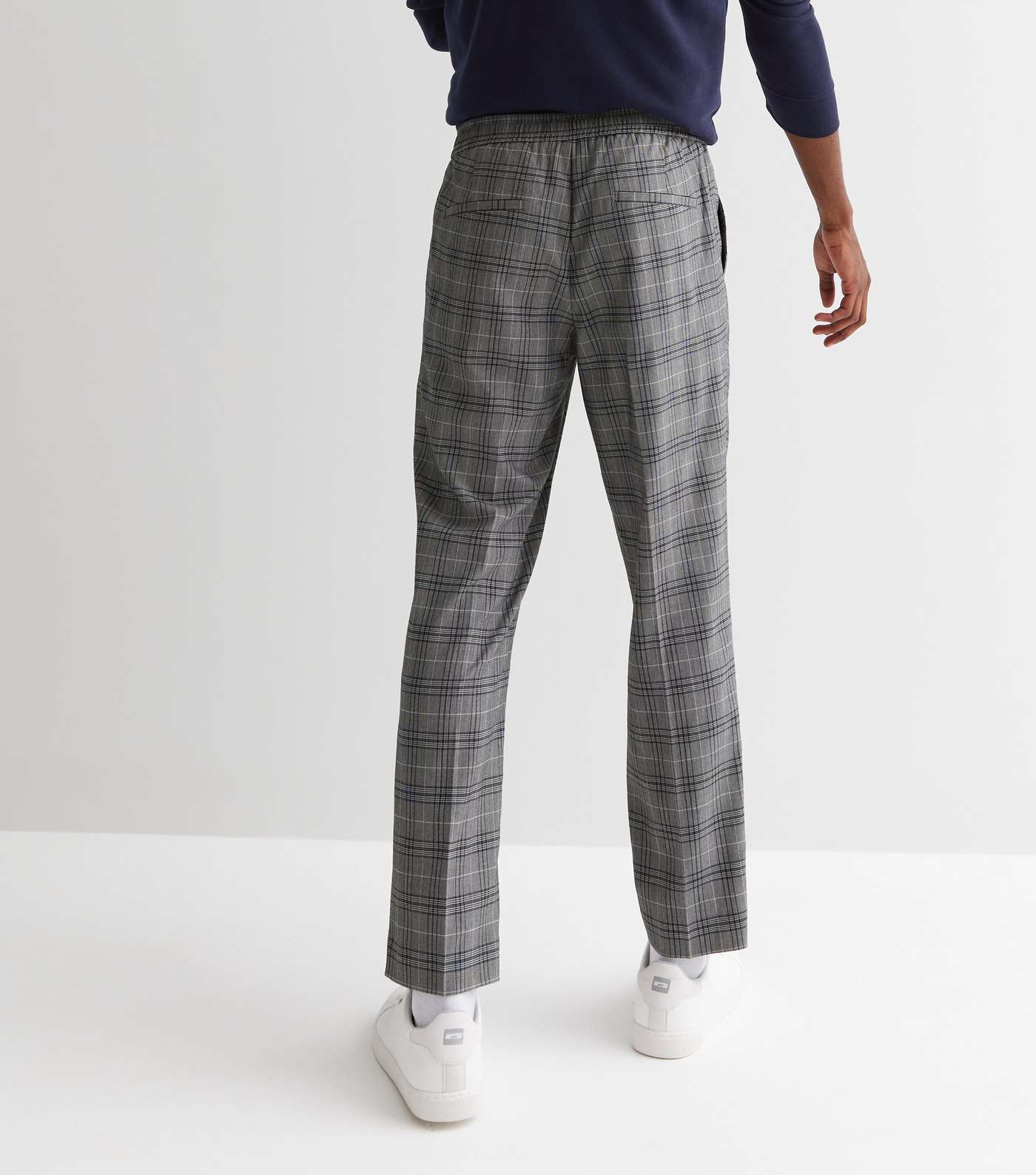 Pale Grey Check Slim Crop Trousers Image 4