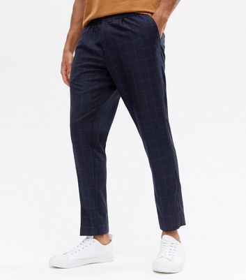 Navy Check Slim Crop Trousers | New Look