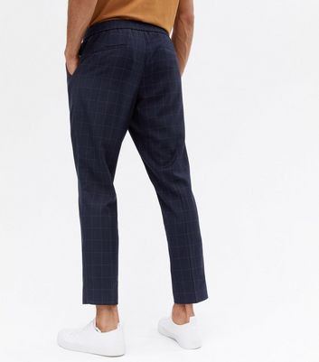 Slim Fit Cropped trousers - Dark grey/Checked - Men | H&M IN