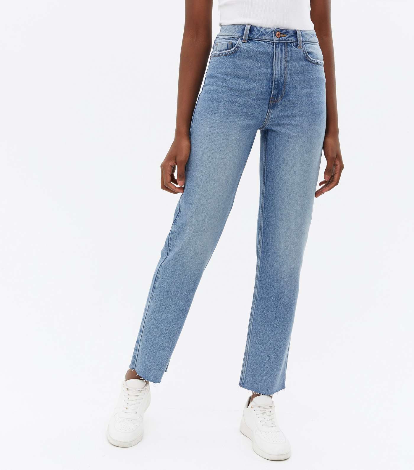 Tall Blue Mid Wash Ankle Grazing Hannah Straight Leg Jeans Image 2