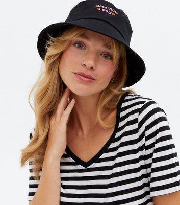 Black Good Vibes Embroidered Bucket Hat 