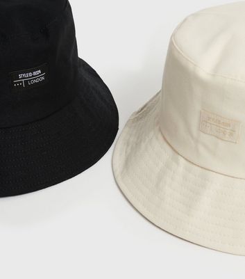 Damen Accessoires 2 Pack Black and Cream Tab Front Bucket Hats