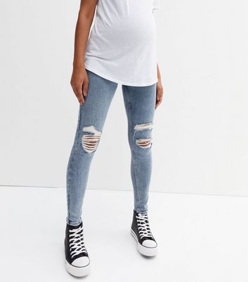 Curves Maternity Teal Ripped Over Bump 