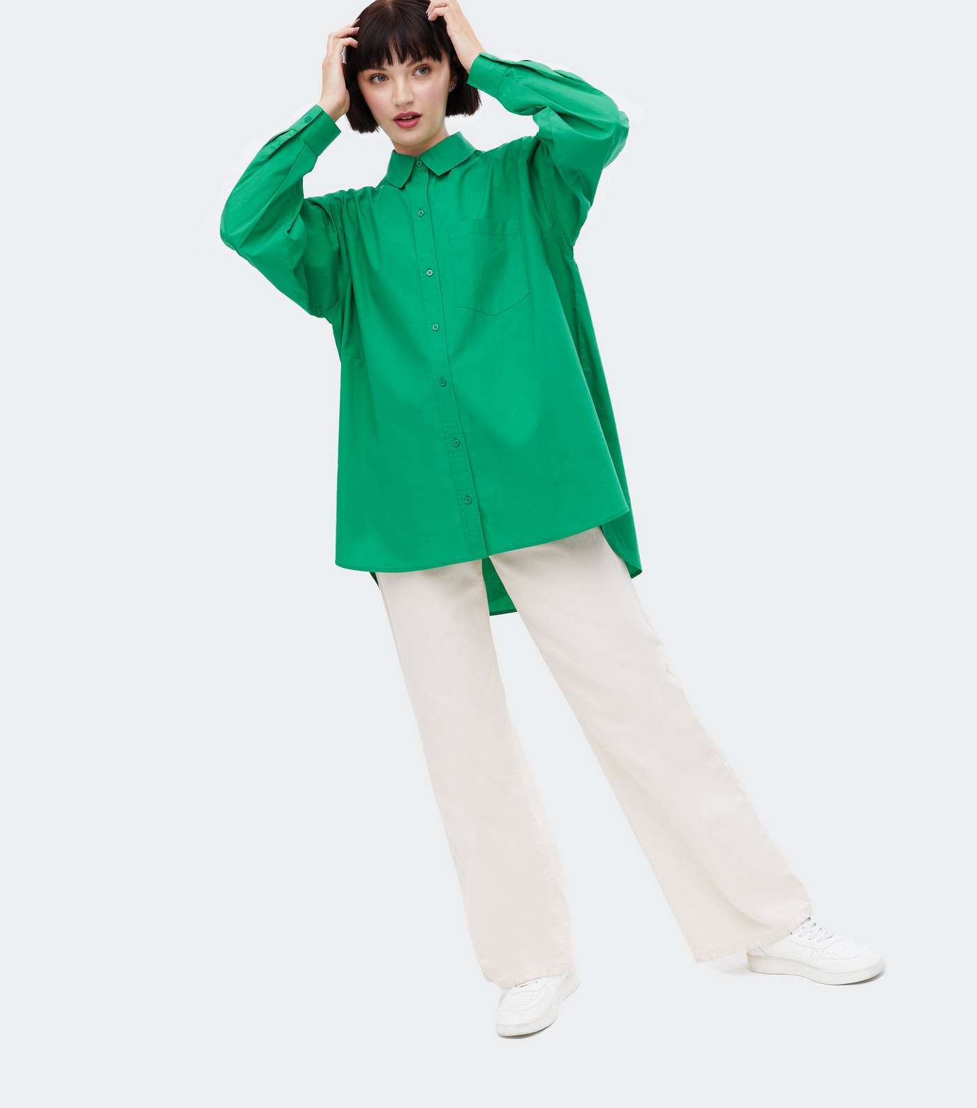 Green Poplin Long Sleeve Oversized Shirt Image 2