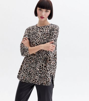 Damen Bekleidung Brown Leopard Print Fine Knit Top