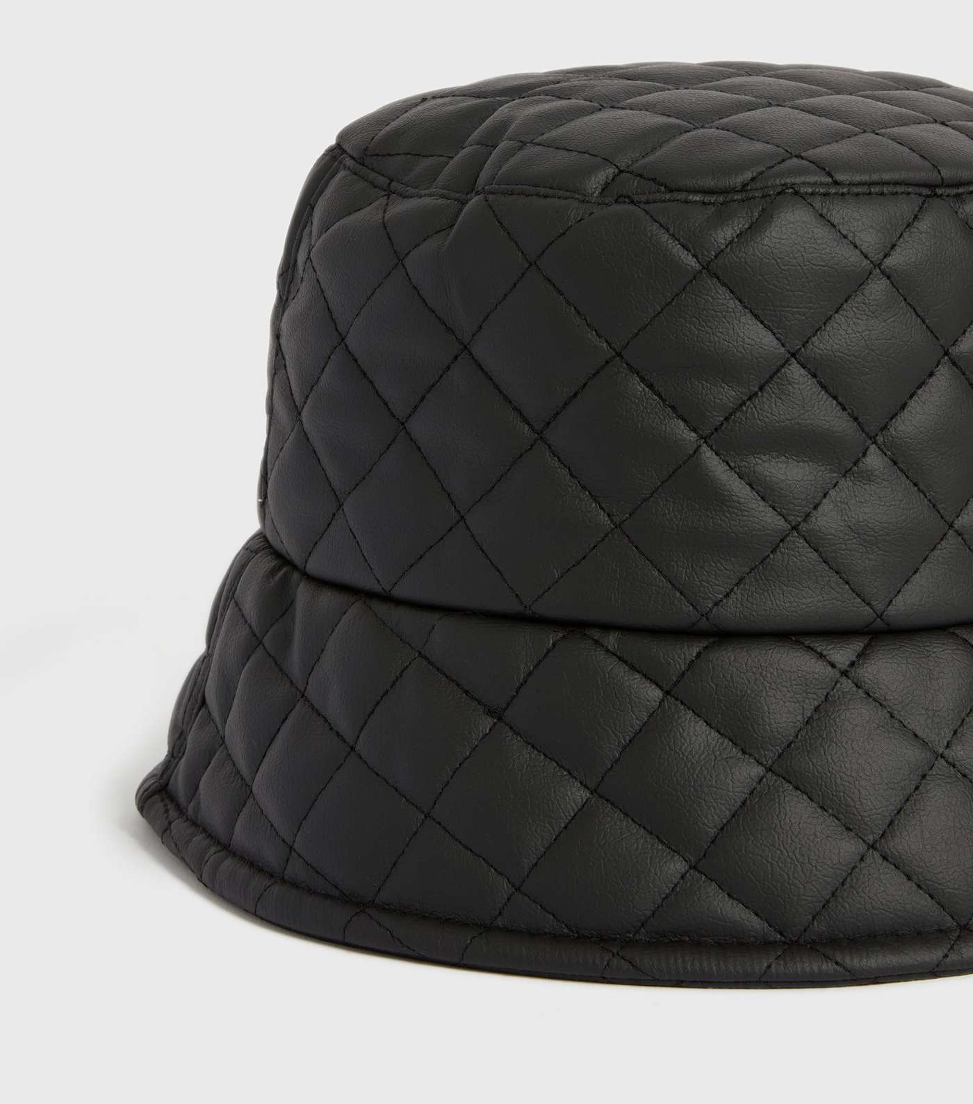 Black Quilted Leather-Look Bucket Hat Image 3