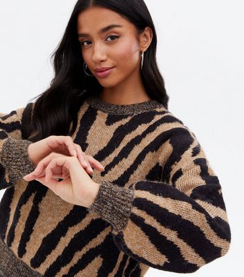 Petite Light Brown Zebra Print Jumper 