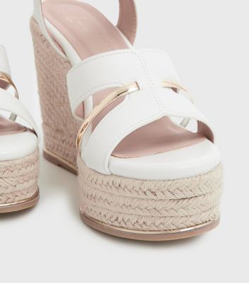 Click to view product details and reviews for White Leather Look Metal Trim Strappy Wedge Sandals New Look Vegan.