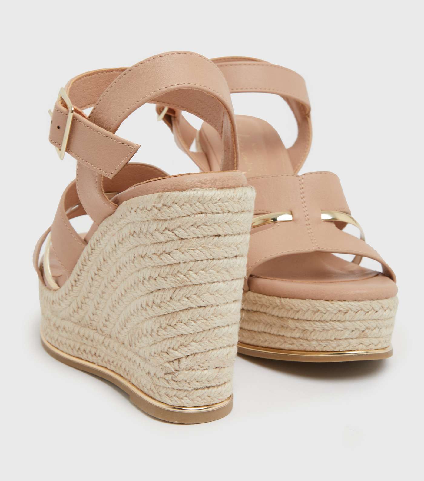 Pale Pink Leather-Look Metal Trim Strappy Wedge Sandals Image 4