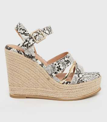 Stone Faux Snake Metal Trim Strappy Wedge Sandals