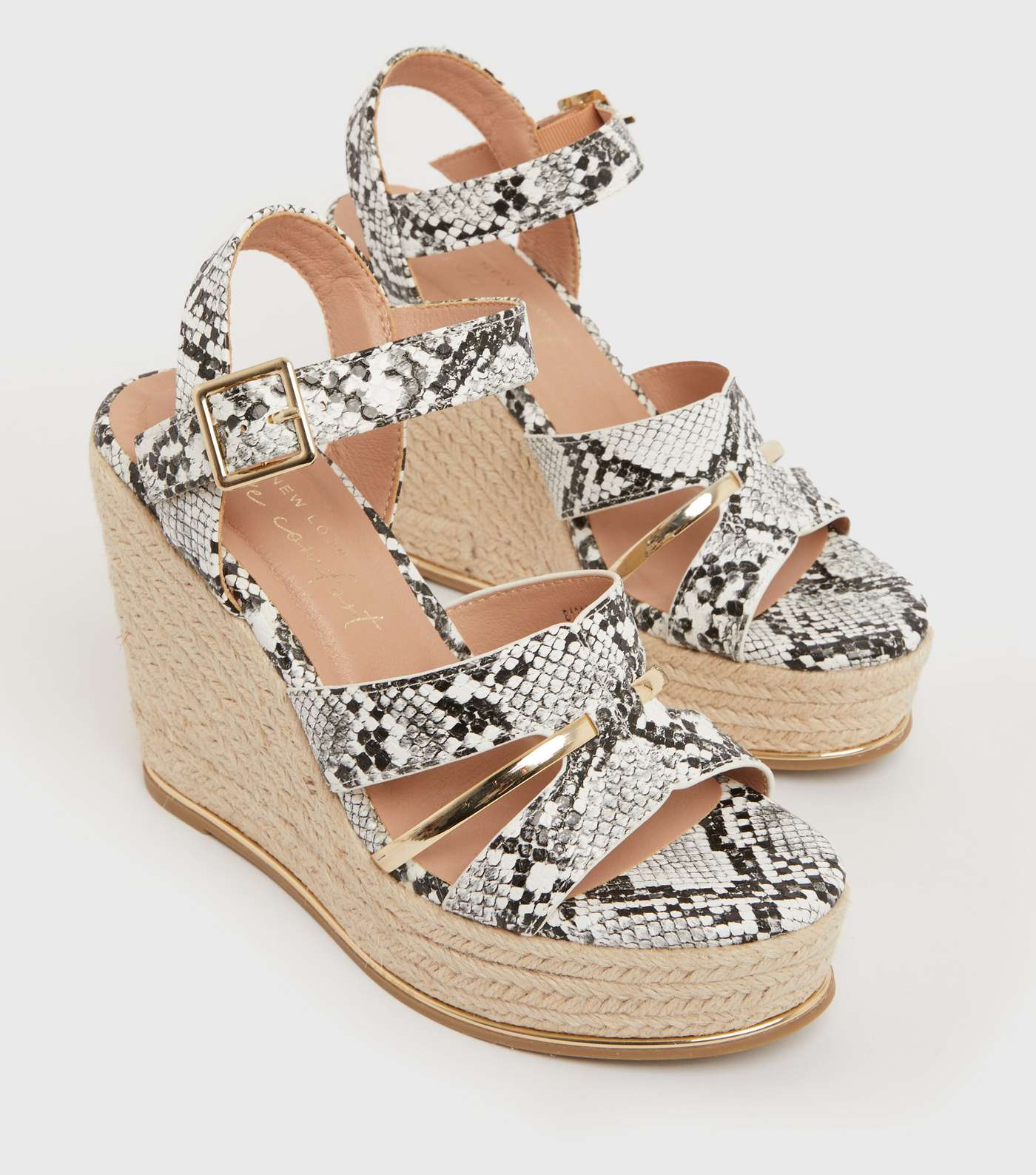 Stone Faux Snake Metal Trim Strappy Wedge Sandals Image 3
