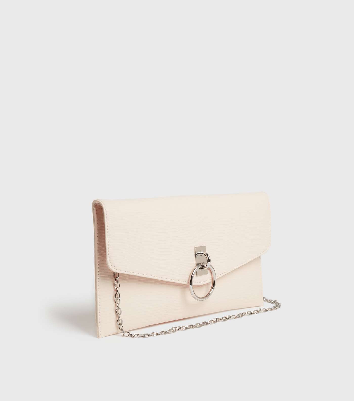 Cream Faux Snake Ring Front Chain Clutch Bag Image 3