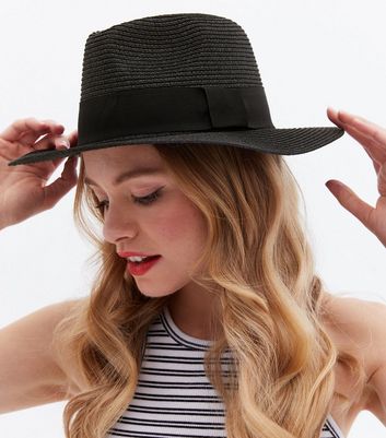 Black straw on sale fedora hat