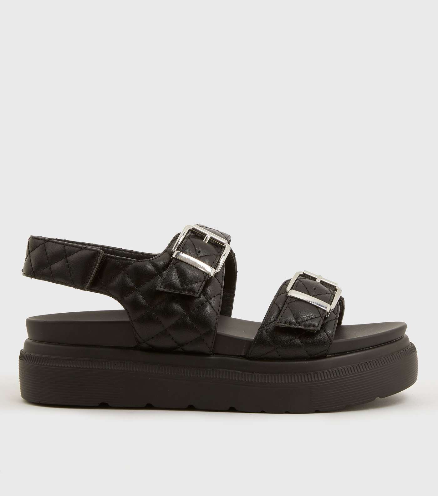 Black Quilted Chunky Footbed Sandals