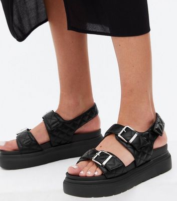 Black Quilted Chunky Footbed Sandals New Look Vegan