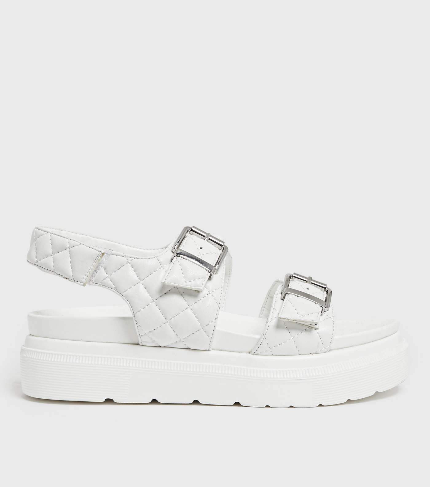 White Quilted Chunky Footbed Sandals