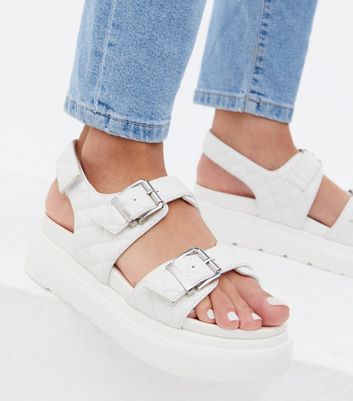 Click to view product details and reviews for White Quilted Chunky Footbed Sandals New Look Vegan.