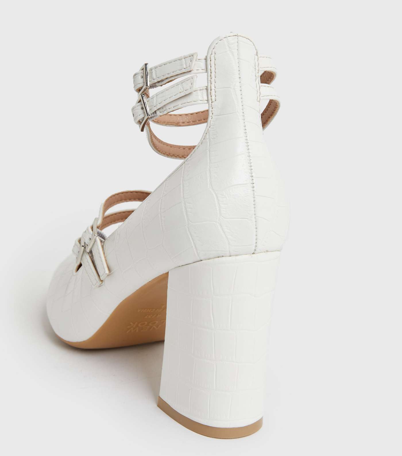 Wide Fit White Faux Croc Block Heel Mary Jane Shoes Image 4