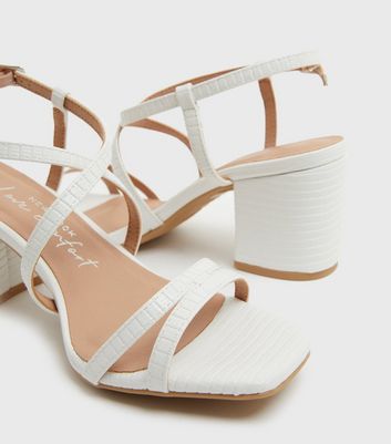 wide fit white strappy block heel sandals