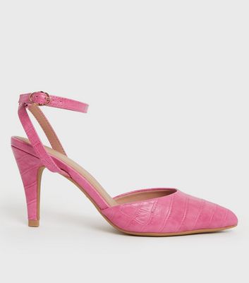 Pale Pink Leather-Look Stiletto Heel Sandals | New Look