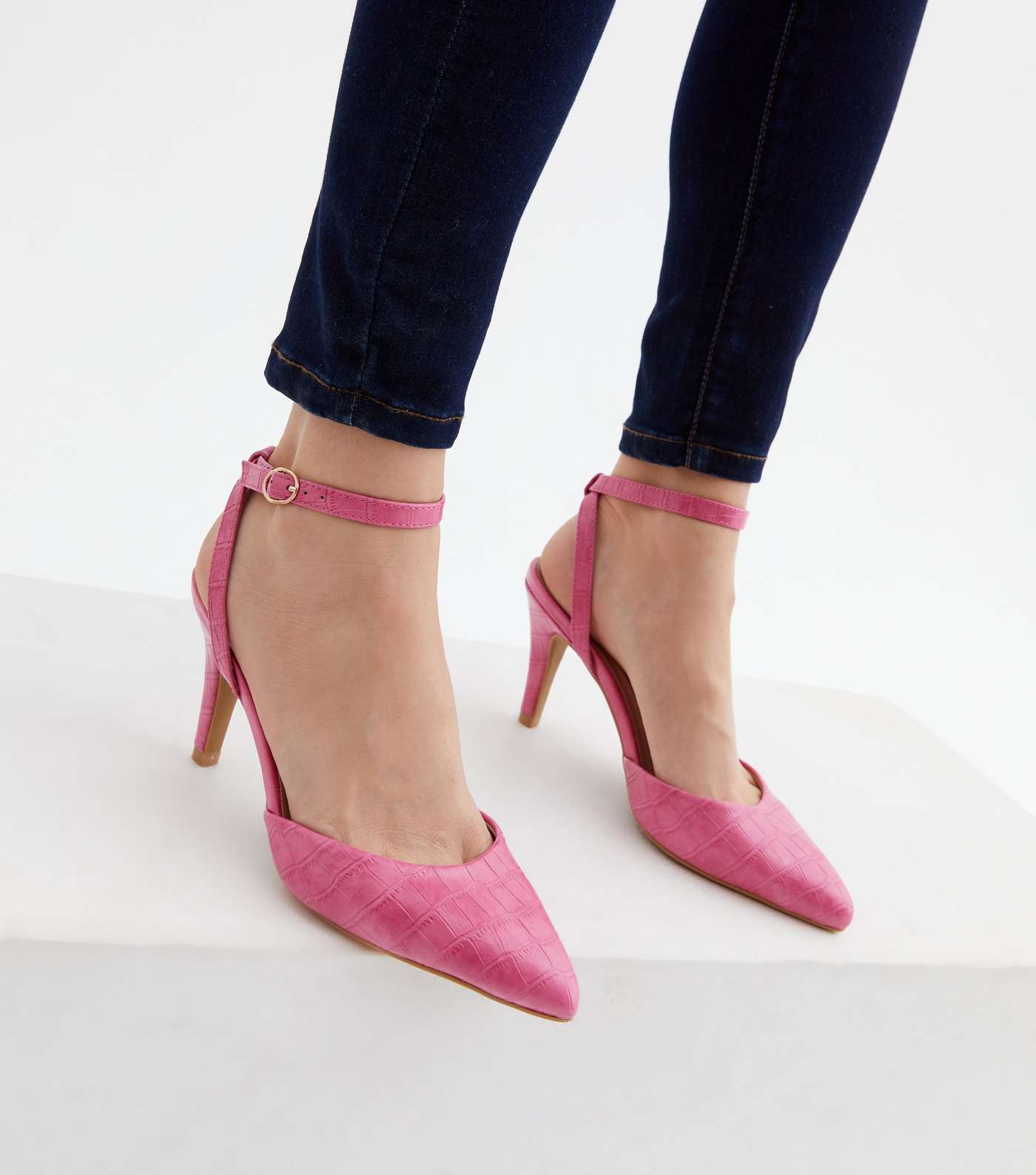 Wide Fit Bright Pink Pointed Stiletto Heel Court Shoes Image 2