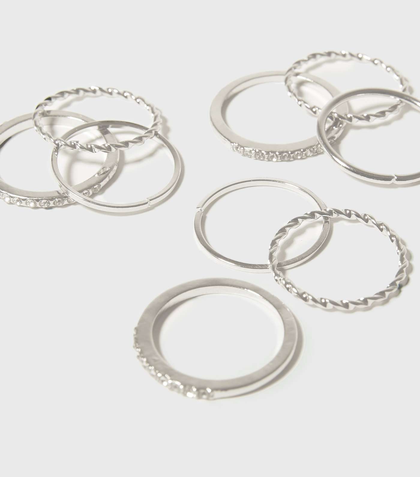 9 Pack Silver Diamanté Mixed Rings Image 2