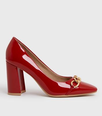 Red court shoes block on sale heel