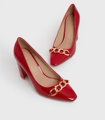 Red court store shoes block heel