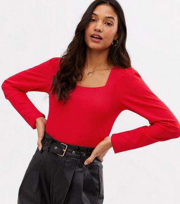 Vila Red Square Neck Long Sleeve Top New Look