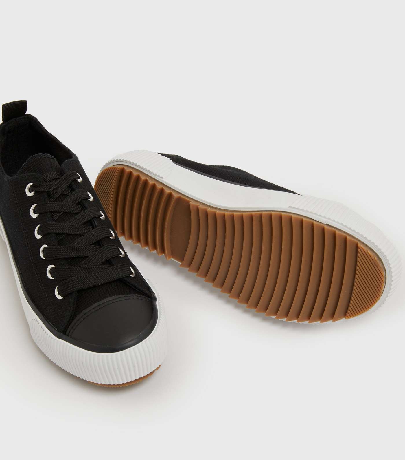 Black Canvas Tab Back Lace Up Trainers Image 4