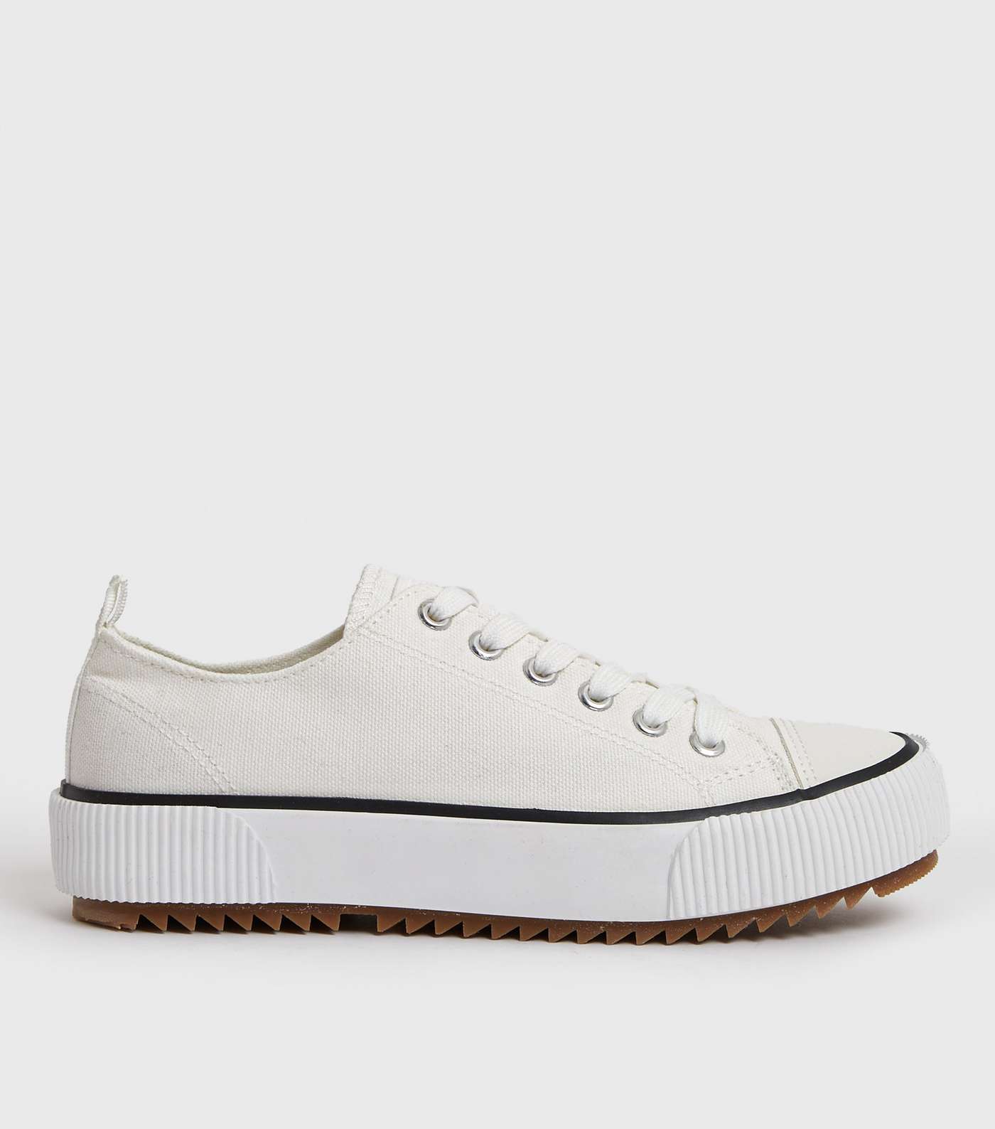 White Canvas Tab Back Lace Up Trainers