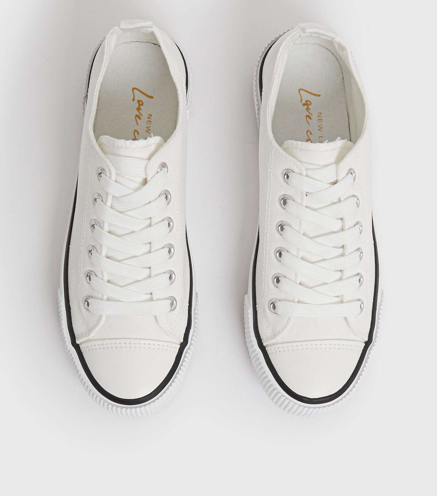 White Canvas Tab Back Lace Up Trainers Image 3