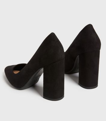 shop for Black Suedette Block Heel Pointed Court Shoes New Look Vegan at Shopo