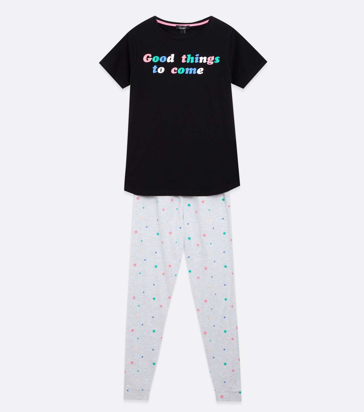 Maternity Black Jogger Pyjama Set with Good Things Logo Image 5