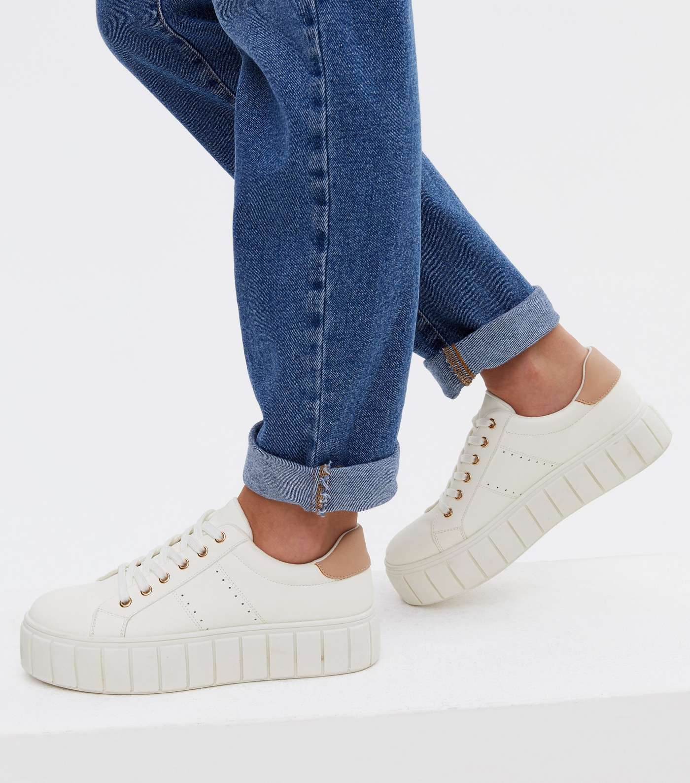 White Chunky Platform Lace Up Trainers Image 2