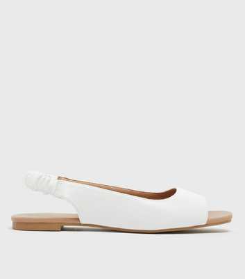 White Leather-Look Ruched Open Toe Sandals