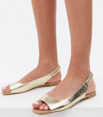 shop for Gold Leather-Look Ruched Open Toe Sandals New Look Vegan at Shopo