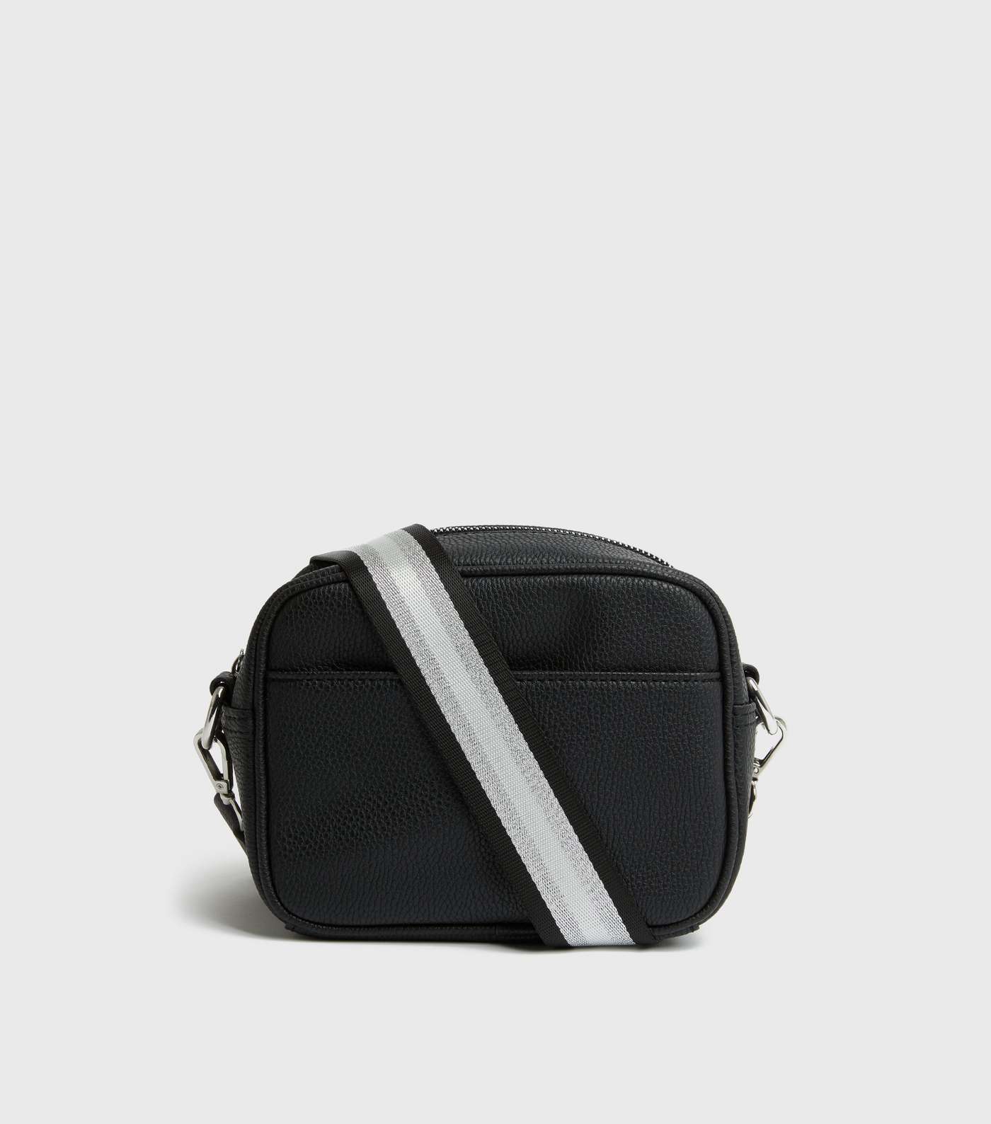 Black Leather-Look Stripe Strap Cross Body Bag