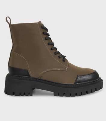 Click to view product details and reviews for London Rebel Olive Canvas Chunky Lace Up Ankle Boots New Look.