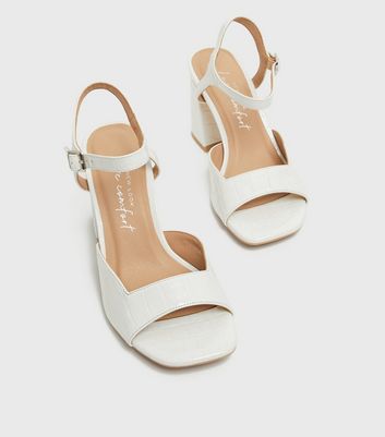 White Faux Croc Open Toe Block Heel Sandals New Look Vegan