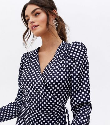 Little Mistress Blue Spot Long Sleeve Maxi Wrap Dress