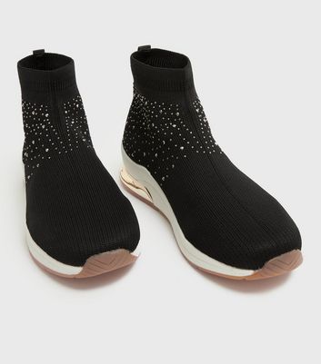 shop for Black Knit Diamanté Sock Boot Trainers New Look at Shopo