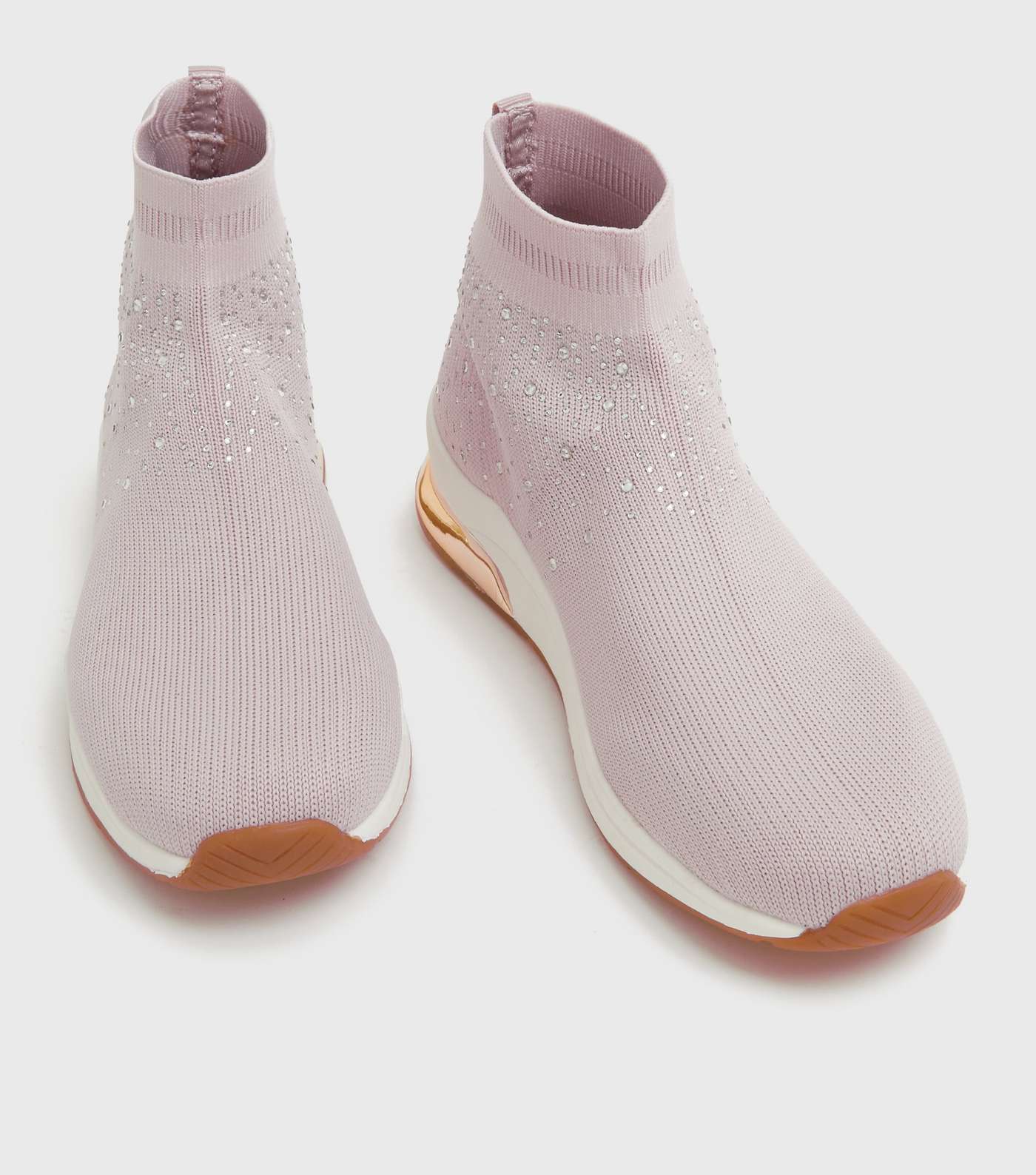 Pink Knit Diamanté Sock Boot Trainers Image 3
